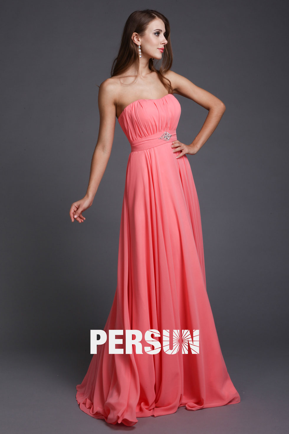Robe bustier droit plissée longue empire en mousseline
