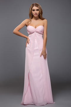 Chic robe rose bustier cœur plissé empire pour mariage d'été