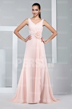 Robe balayage rose empire avec fleur fait-main pour mariage