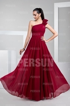 Robe cocktail rouge empire et asymétrique longue sol