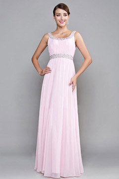 Robe de demoiselle d'honneur rose longue avec bretelle