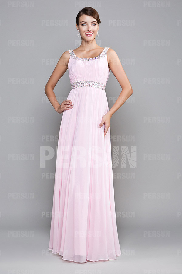 Robe de demoiselle d'honneur rose longue avec bretelle