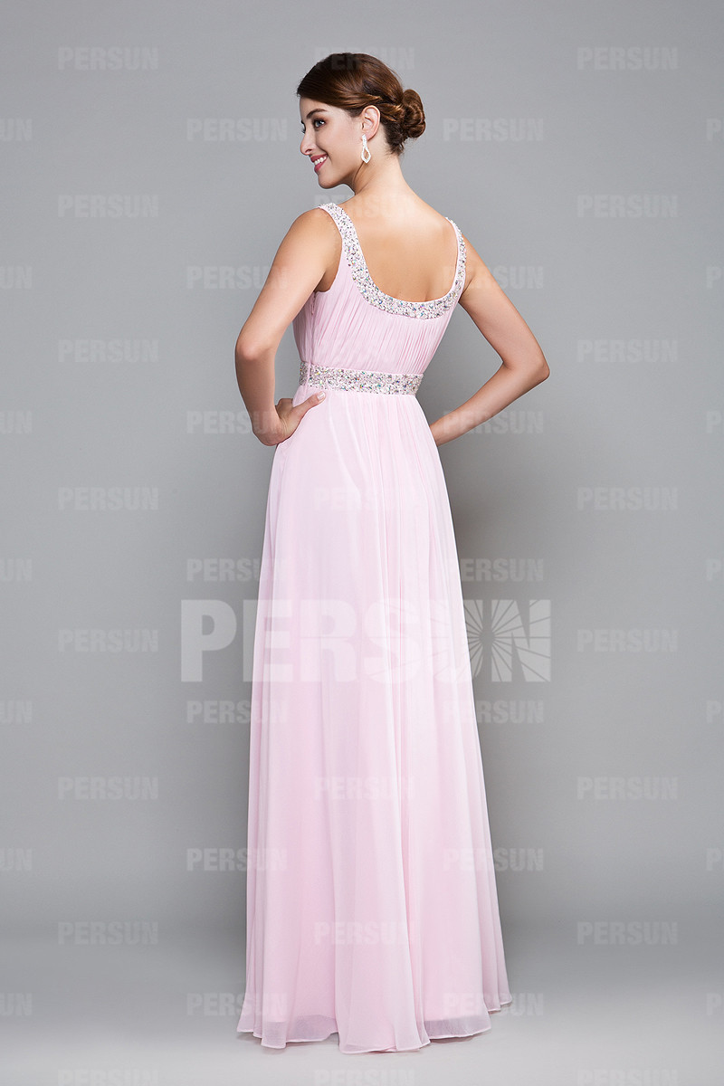 Robe de demoiselle d'honneur rose longue avec bretelle