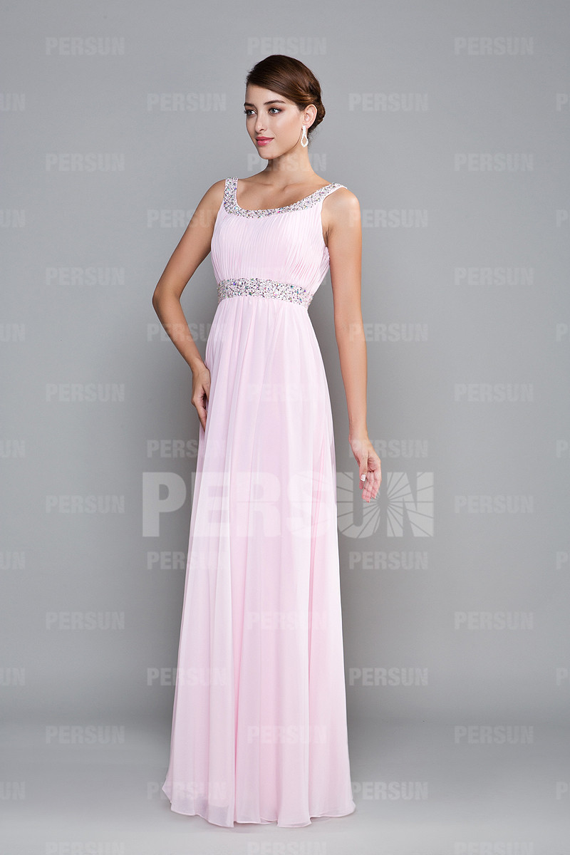 Robe de demoiselle d'honneur rose longue avec bretelle