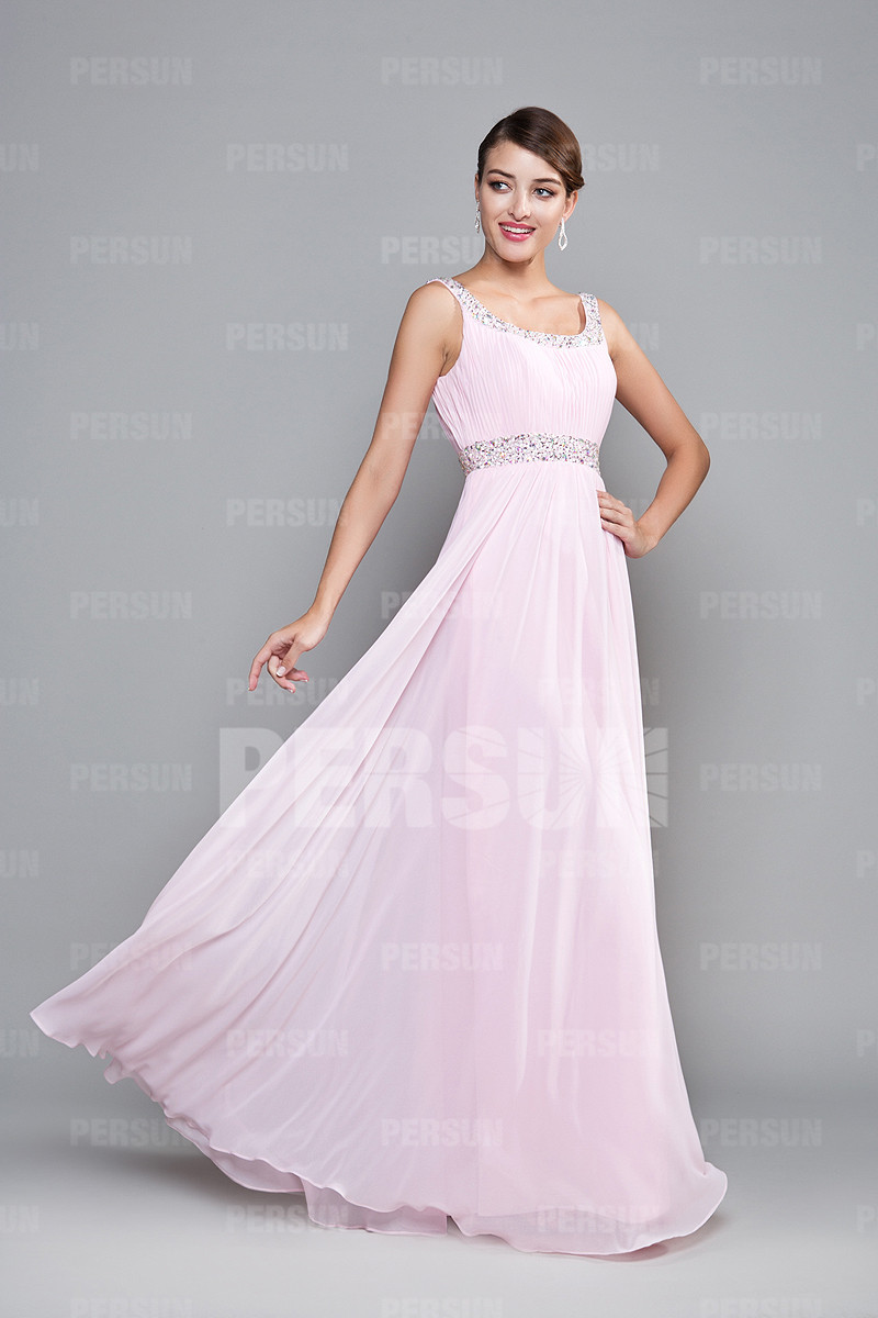 Robe de demoiselle d'honneur rose longue avec bretelle