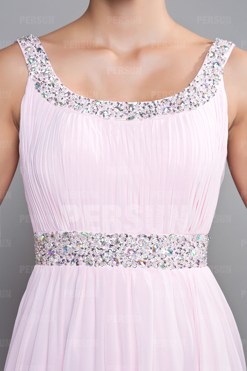 Robe de demoiselle d'honneur rose longue avec bretelle