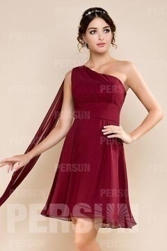 Robe demoiselle d'honneur rouge courte style empire et asymétrique