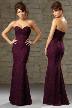 Classique Robe cérémonie dentelle marsala sirène bustier coeur