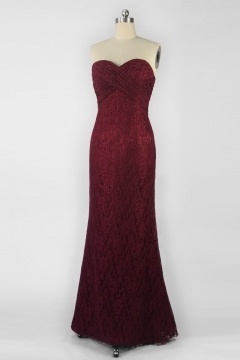 Classique Robe cérémonie dentelle marsala sirène bustier coeur