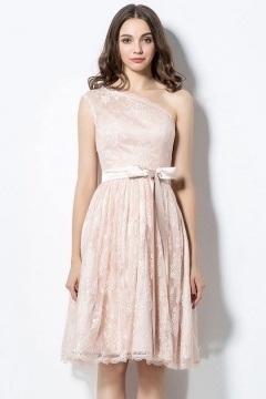 Robe pour mariage courte dentelle asymétrique avec noeud
