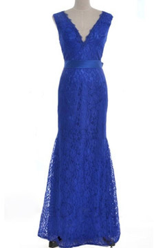 Robe de gala longue Dos échancré en V sirène en dentelle