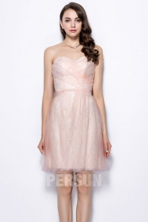 Robe de cérémonie courte bustier coeur pastel dos échancré