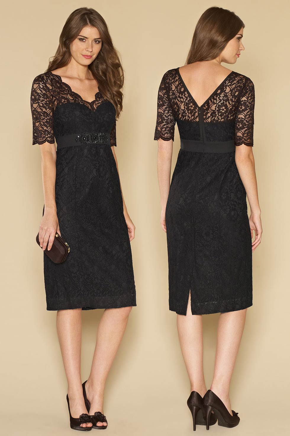 Robe cocktail de mariage rouge manche courte en dentelle