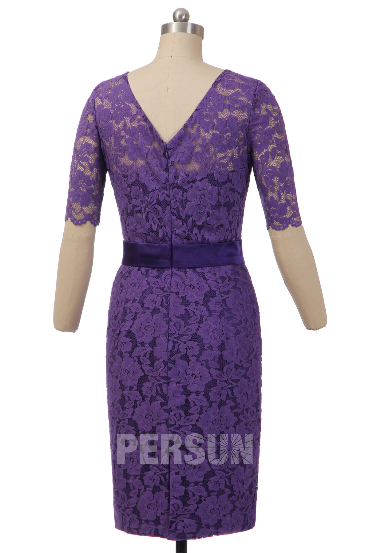 Robe cocktail de mariage rouge manche courte en dentelle