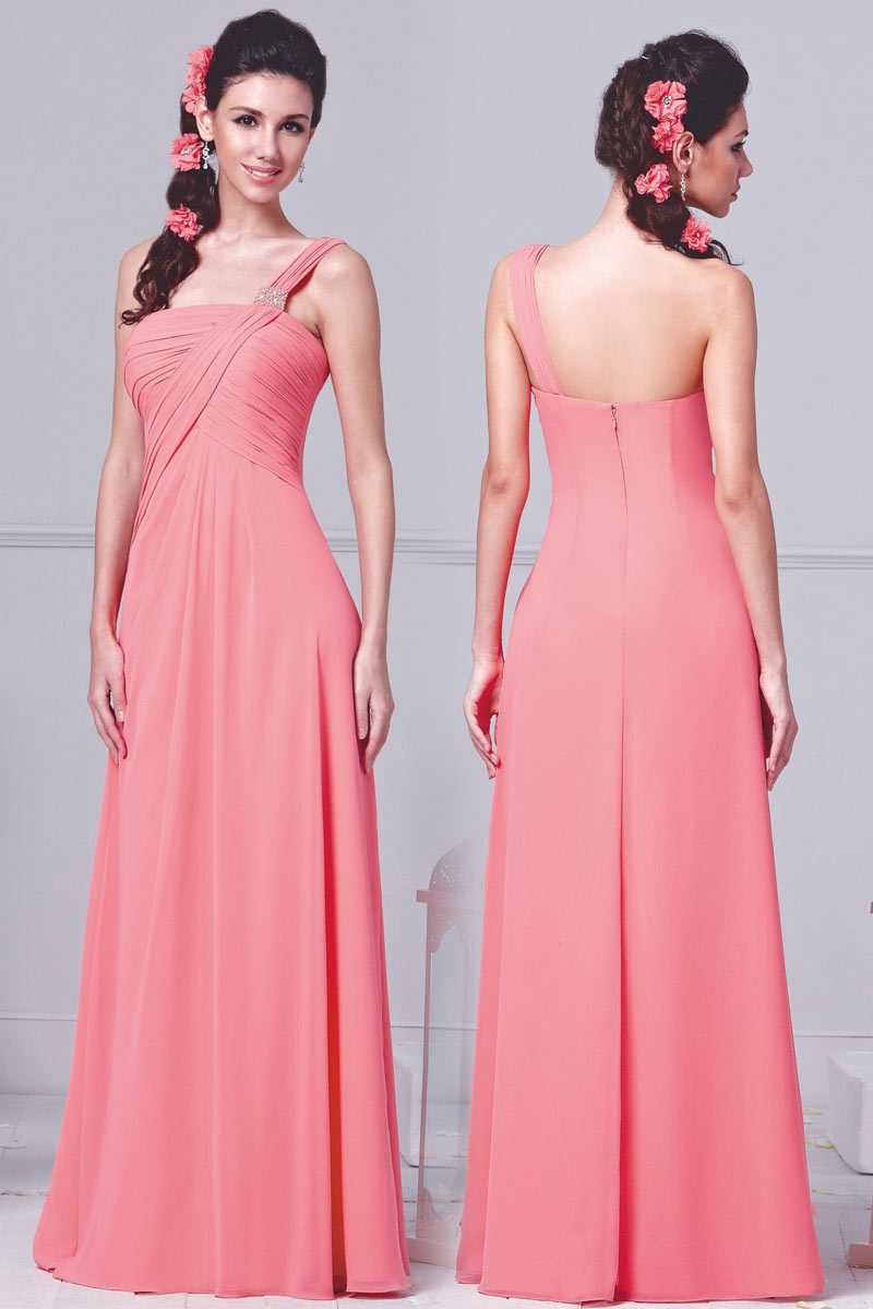 Robe corail vintage bustier drapé asymétrique en mousseline
