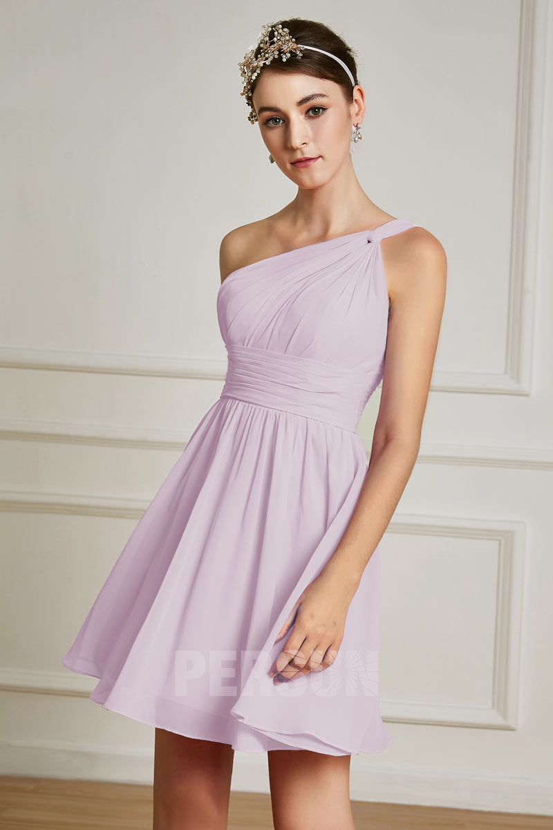 Petite robe corail pour cocktail mariage bustier asymétrique plissée