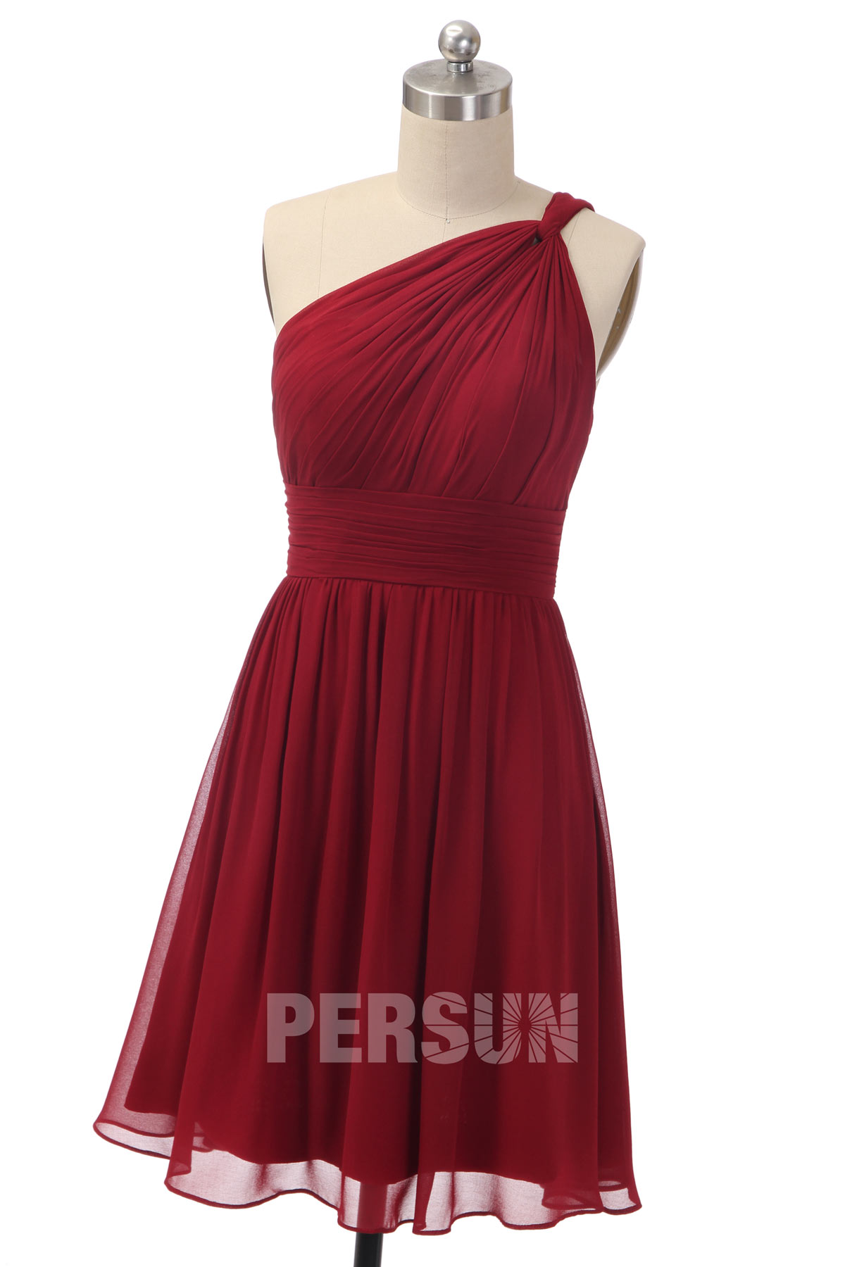 Petite robe corail pour cocktail mariage bustier asymétrique plissée