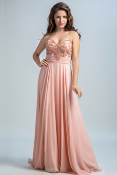 Robe de bal bustier cœur strassé et bordé empire