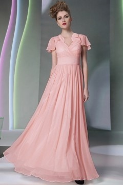 Robe demoiselle d'honneur rose perle longue à mancheron