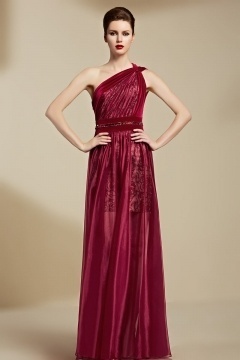 Robe asymétrique dos ouvert en organza marsala