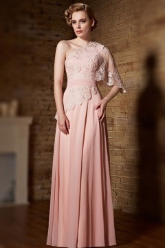 Robe rose dentelle asymétrique pour concert