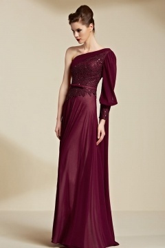 Robe marsala longue asymétrique haut en dentelle