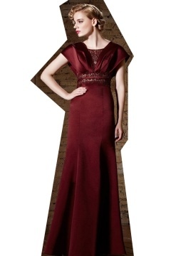 Robe cocktail mariage bordeaux sirène en satin avec mancherons