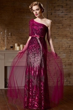 Robe de cérémonie sublime asymétrique avec manche courte