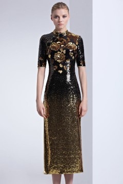 Robe de soirée à paillettes scintillantes à manche fendue au cheville