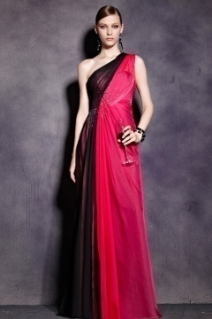 Robe soirée longue asymétrique bicolore rouge et noire