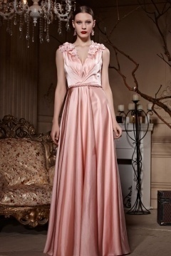 Robe longue cocktail de mariage rose incarnadin dos transparence