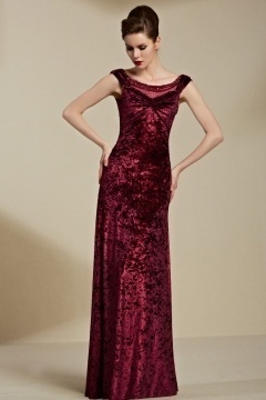 Robe de gala longue velours dos nu en bordeaux