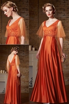 Robe gala orange manches courtes
