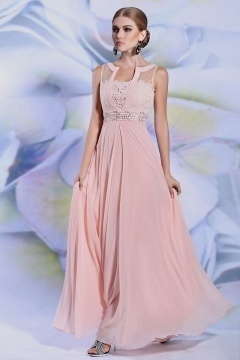 Robe concert longue en mousseline rose poudre