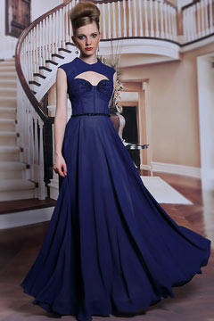 Robe de cérémonie bleue nuit longue orné de sequins