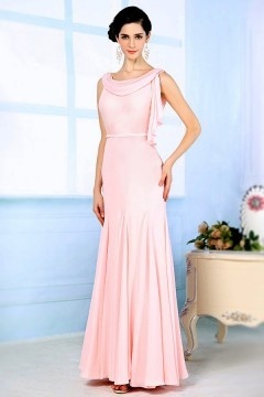 Robe soirée rose ornée de fleurs et paillettes sans manche