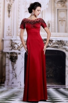 Robe pour mère rouge fourreau à haut rhinestones