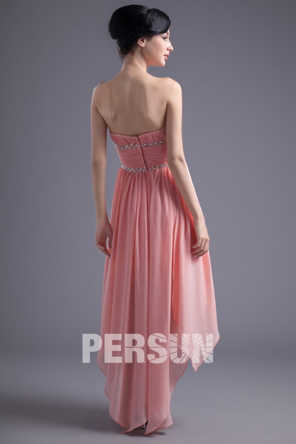 Robe bal plissée courte devant longue derrière sans bretelle