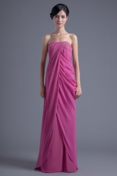 Rose longue drapée fourreau bustier parée de pailletes en mousseline