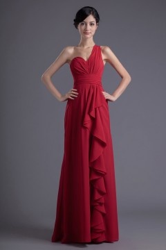 Robe soirée rouge asymétrique taille empire longue sol