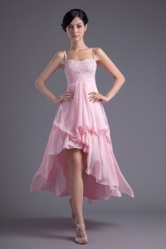 Robe bal haut-bas stras avec bretelles fines