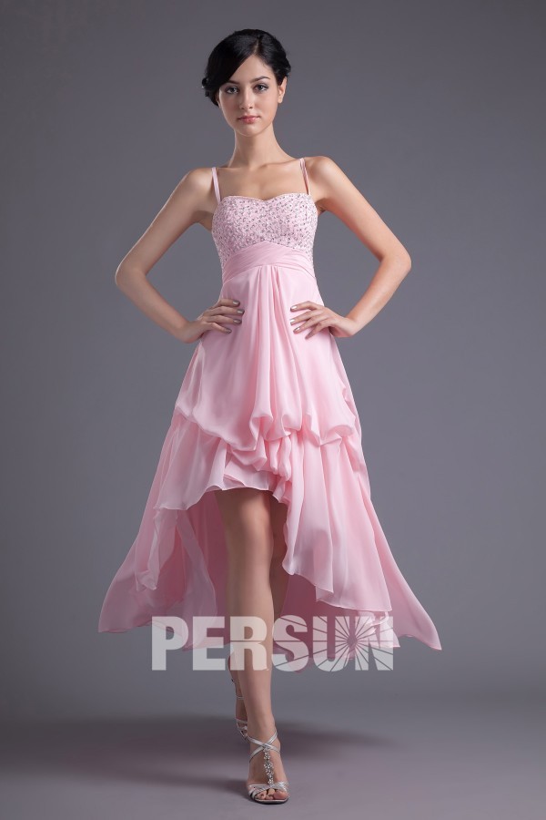 Robe bal haut-bas stras avec bretelles fines