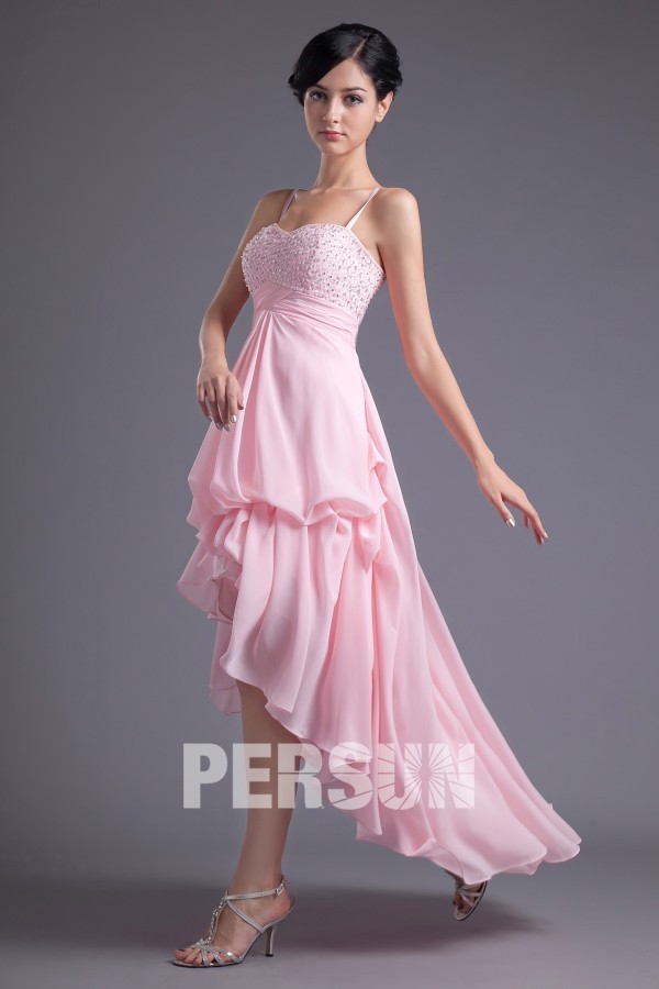 Robe bal haut-bas stras avec bretelles fines
