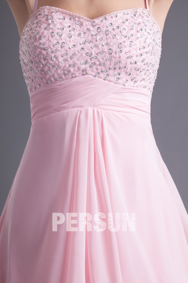 Robe bal haut-bas stras avec bretelles fines