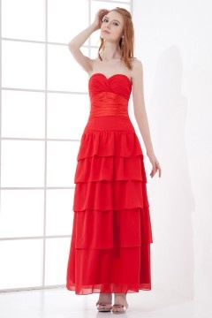 Robe rouge bustier plissée longue à volants
