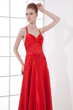 Robe bal rouge longue avec bretelle fine à dos nu