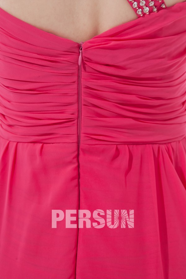Robe cocktail plissée courte devant longue derrière épaule asymétrique