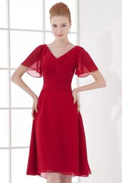 Robe cocktail de mariage rouge avec manches courtes