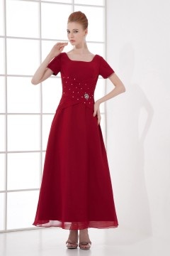 Robe bordeaux au cheville pour mère de mariée à manche courte