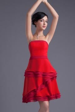 Robe cocktail rouge bustier à volants